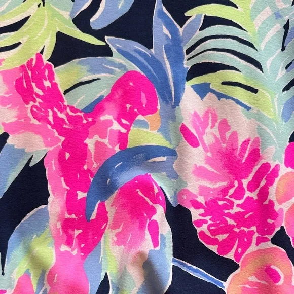 Lilly Pulitzer XS Tropical Floral Scoop Neck Dress - Navy, Hot Pink & Aqua - Picture 2 of 3